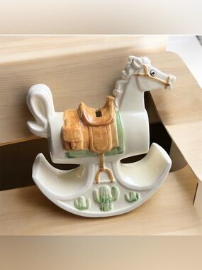 Vintage Western Rocking Horse Coin Bank Hand Painted Japan Cactus Country RARE